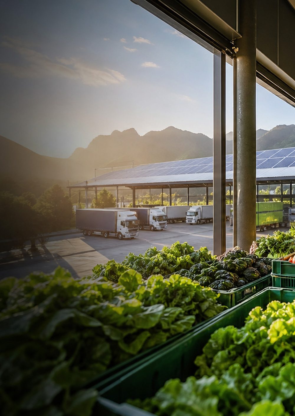 Climatri Foods distribution centre with solar panels and fresh produce